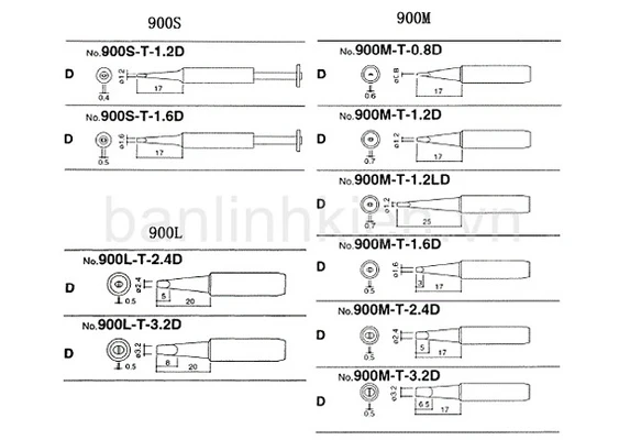 Mũi Hàn Hakko 900M-T-0.8D Mũi hàn thiếc tương thích với mỏ hàn 907, 936…